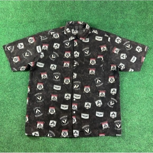 Avirex Black‎ Logo Print Short Sleeve Button Up Shirt Mens Size XL - Picture 1 of 6
